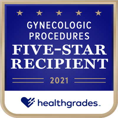Healthgrades five-star recipient for Gynacologic Procedures badge.