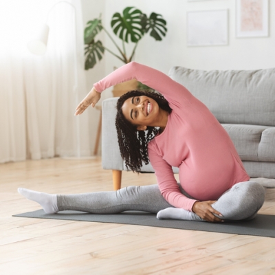 Pregnant mom stretching