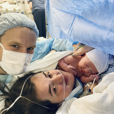 Family and baby Csection